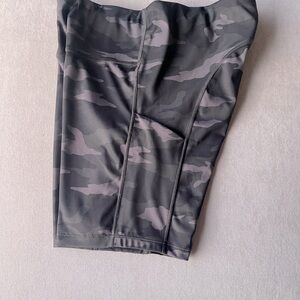 Athleta Black and Gray Bike Shorts with Urban Camouflage